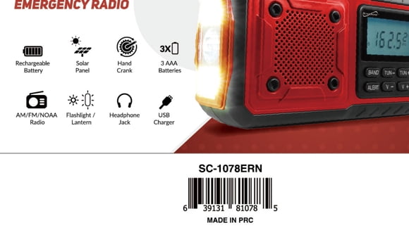 Supersonic SC1078ERN Guardian NOAA AM/FM Multi-Powered Emergency Weather Radio with Flashlight