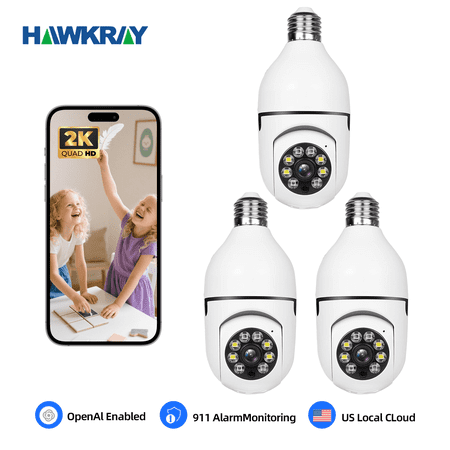 3PCS intelligent high-definition WiFi bulb monitoring camera, 360 panoramic monitoring, 911 intelligent detection alarm, full-color day/night vision, remote two-way call through smart phone, to prote