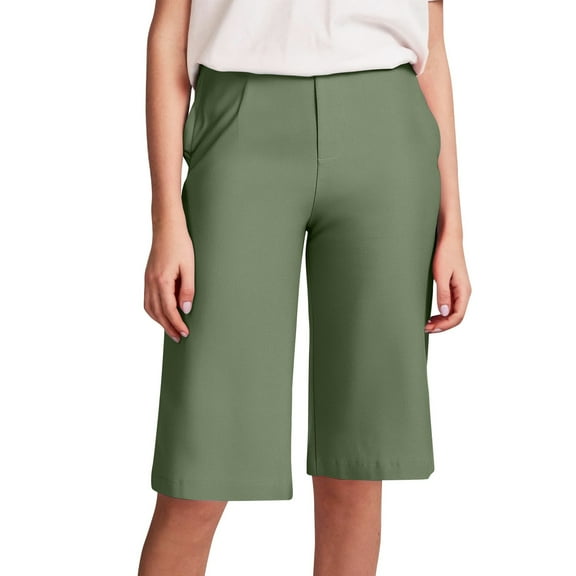 QIJIE Women's Classics Flat Front Split Hem Clamdigger Capri Pant Army Green L