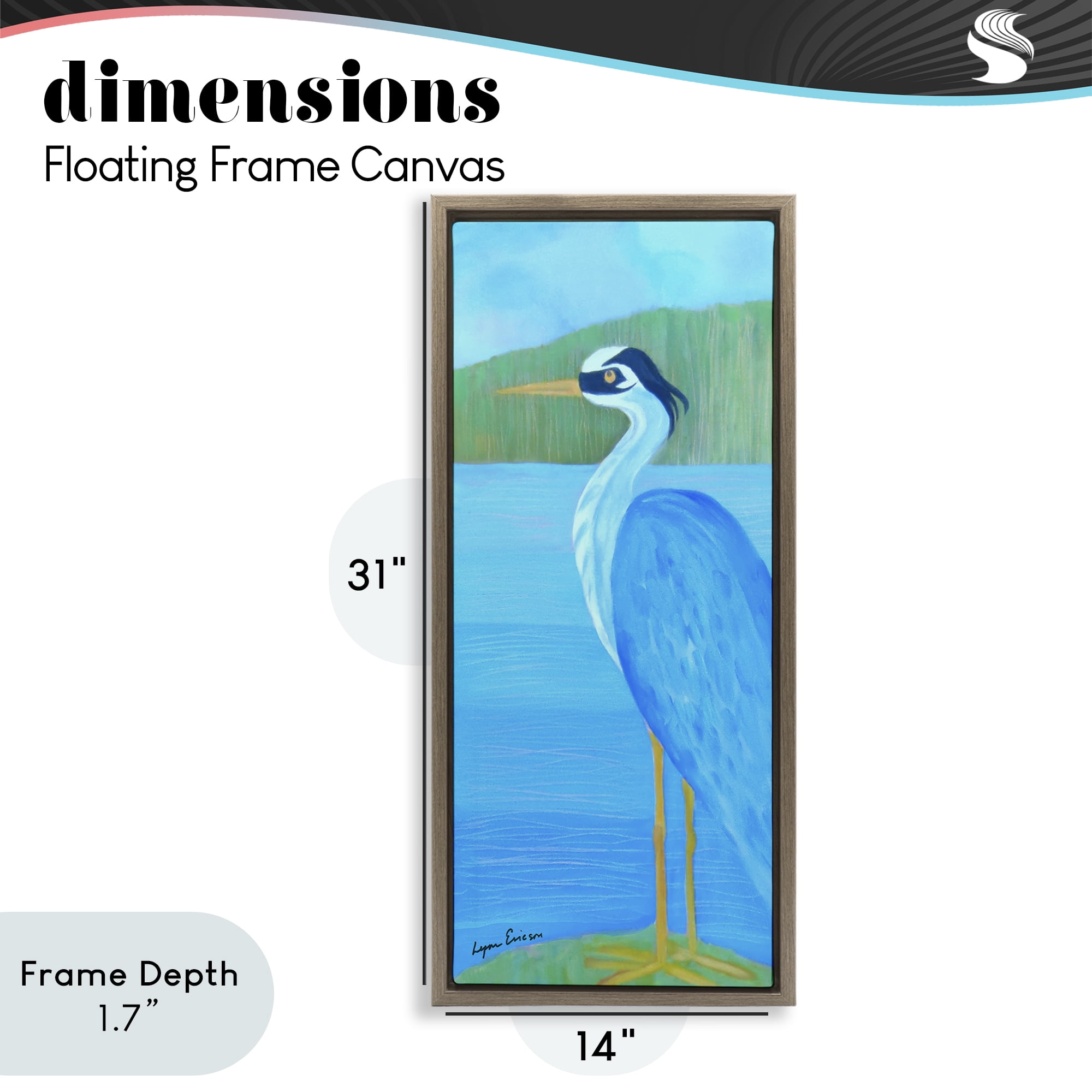 Stupell Industries Great Blue Heron Brown Framed Floater Canvas Wall Art, design by Lynn Ericson Fine Art