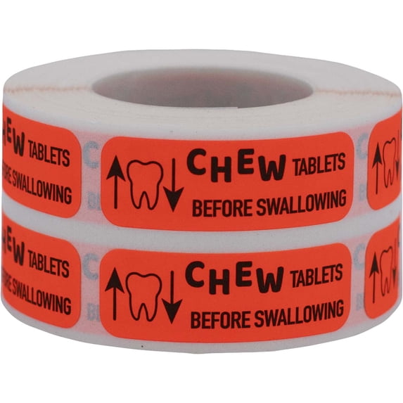 Labels - Chew Tablets Before Swallowing Healthcare | 0.5 x 1.5" - 500 Pack