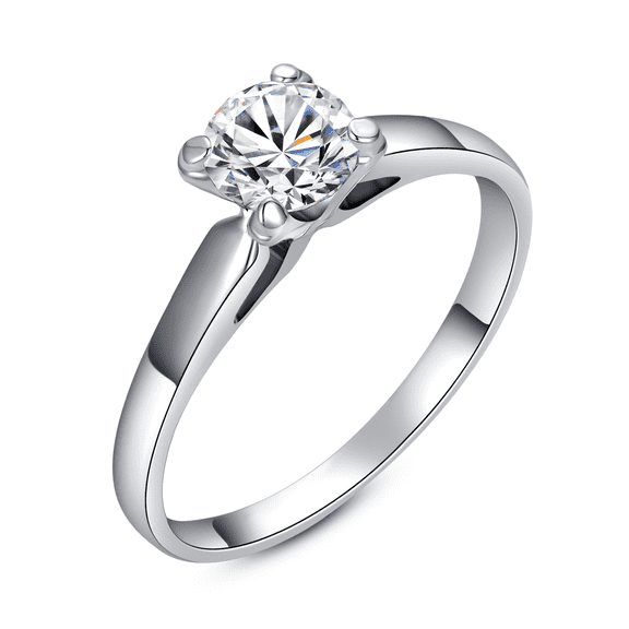 Yoursfs Cubic Zirconia Engagement Ring for Women Silver Plated Classic Round Cut CZ Eternity Promise Rings for Her (Size 7.5)