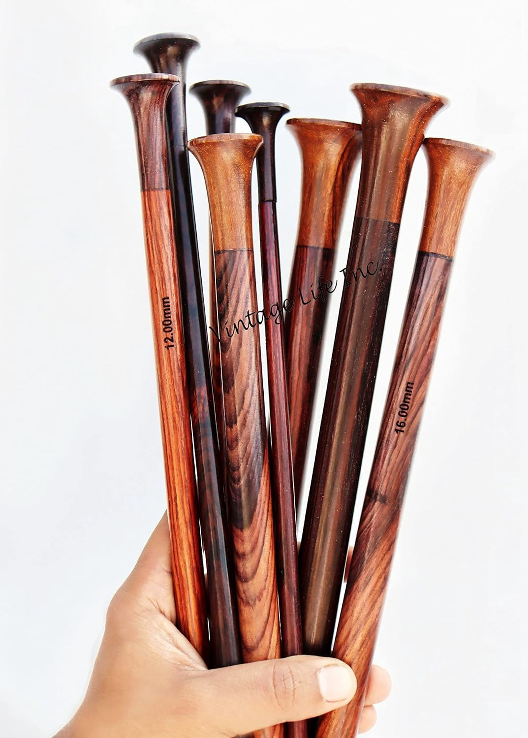 DnU Avenue Yarn Knitting Needles Rosewood & Maple Crafted for Arthritic Hands, Superior Quality, Wood Needles, Buffed Wax Finish, Soft Grip, Stitching Accessories, Brown (Rosewood D1, Set of 13).