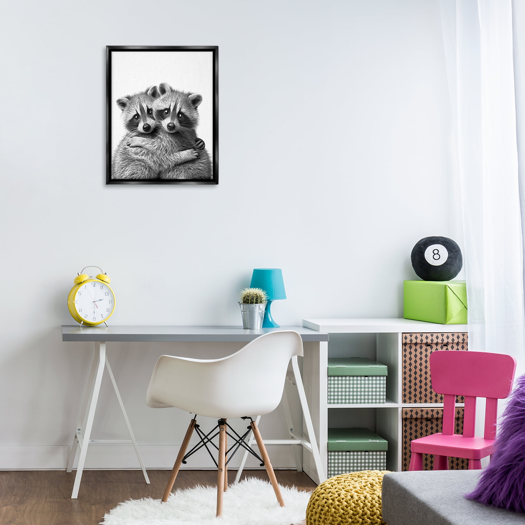 Stupell Industries Two Hugging Raccoons Animals & Insects Painting Black Floater Framed Art Print Wall Art, 17 x 21