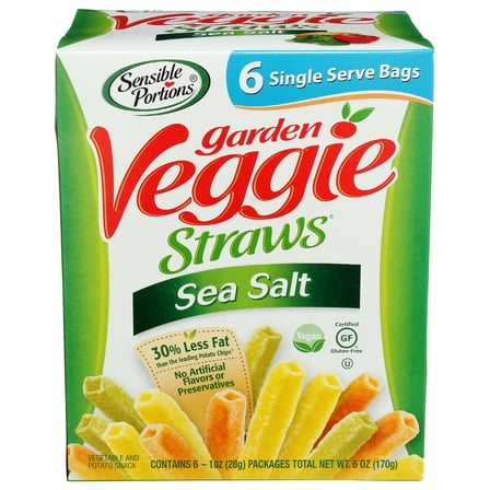 Pack of 6, Sensible Portions Garden Veggie Straws Sea Salt, 6 oz