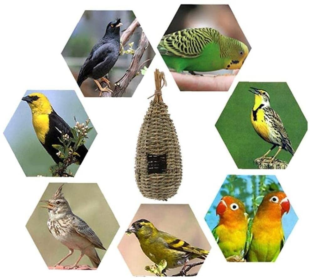 Hanging Bird House Natural Fiber Finch Bird Nest Hut Shelter Hideaway Outdoor 