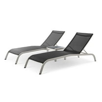 Lounge Chair Chaise Table Set, Aluminum, Metal, Steel, Black, Modern Contemporary Urban Design, Outdoor Patio Balcony Cafe Bistro Garden Furniture Hotel Hospitality