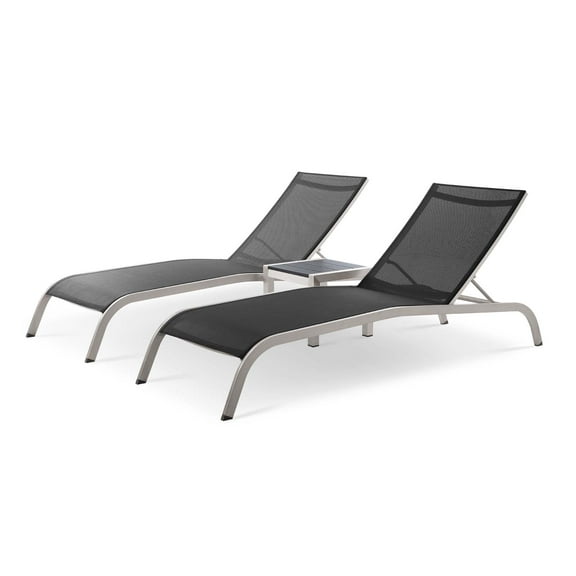 Lounge Chair Chaise Table Set, Aluminum, Metal, Steel, Black, Modern Contemporary Urban Design, Outdoor Patio Balcony Cafe Bistro Garden Furniture Hotel Hospitality