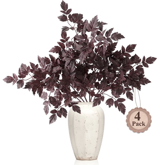 AcerichFad Artificial Cimicifuga Leaf Spray, 4 Pcs 33" Fall Fake Plants Faux Burgundy Autumn Greenery Branch with Long Stems for Vase Thanksgiving Centerpiece Halloween Home Decor