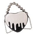 thumbnail image 4 of Bolso de mano con forma de corazón para mujer, bolso de hombro con cadena pequeño y elegante con asa de cuentas para citas diarias de verano, color negro, tamaño libre, 4 of 8