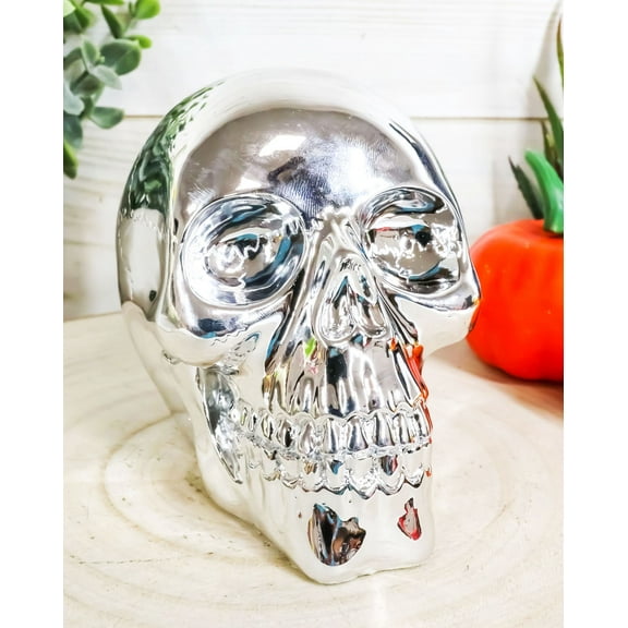 Chrome Silver Electroplated Jointed Human Skull Small Ossuary Macabre Figurine