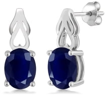 Gem Stone King 925 Sterling Silver Blue Sapphire Earrings for Women (5.00 Cttw, Gemstone September Birthstone, Oval 9X7MM)