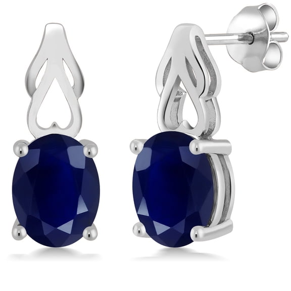 Gem Stone King 925 Sterling Silver Blue Sapphire Earrings for Women (5.00 Cttw, Gemstone September Birthstone, Oval 9X7MM)