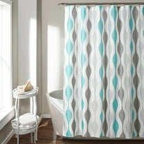 Lush Decor Mid Century Geo Polyester Shower Curtain, 72x72, Blue/Gray, Single
