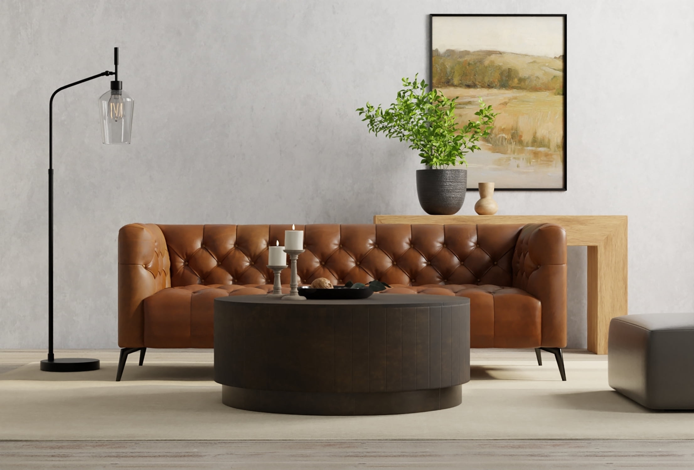 Tamia 42" Round Wooden Coffee Table - Chestnut