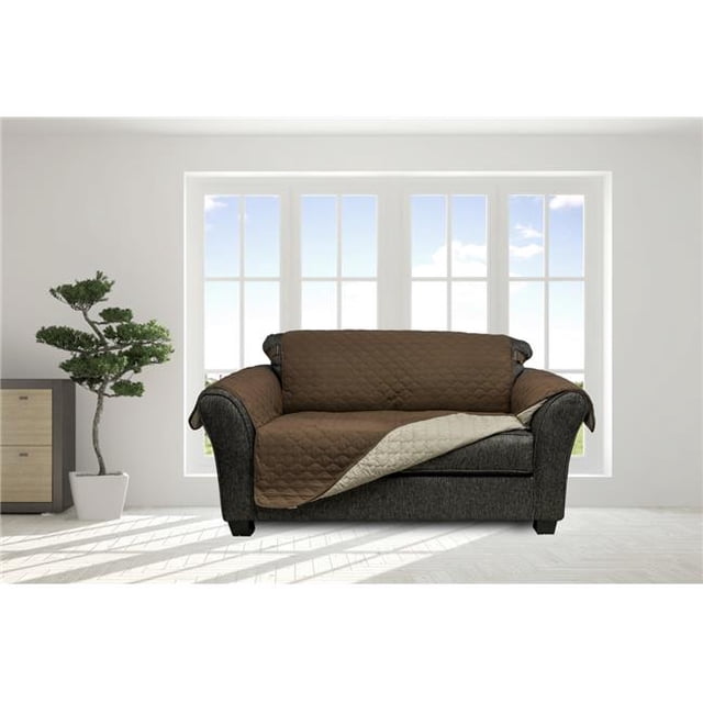 Quickfit RECCN12 /15677 Couverture de Canapé Réversible Housse de Canapé - Housse de Meubles Résistant à l'Eau Idéal pour les Enfants Chiens Animaux de Compagnie - Solide - Causeuse - Marron & amp; Beige