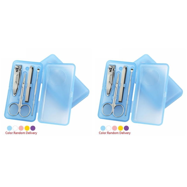 Vogacara Herramientas de manicura con caja de plástico 4 en 1, tijera de acero multifunción para cejas, pinzas de mano para pedicura Como se muestra 2piezas