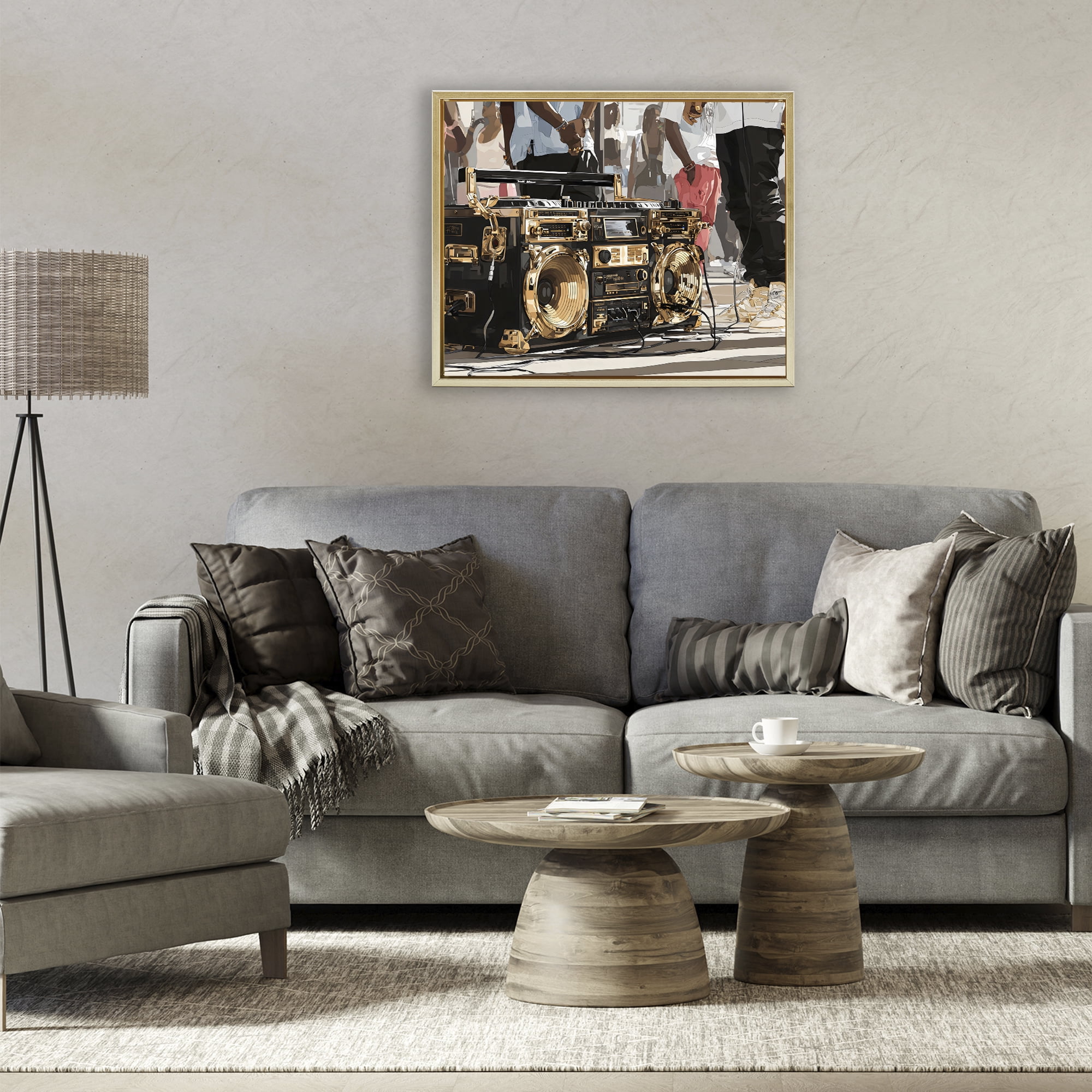 Stupell Industries Golden Stereo Hip Hop Beats Gold Framed Floater Canvas Wall Art, design by Franklyn Gregory