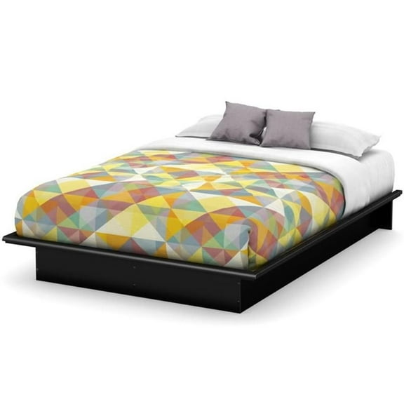 Pemberly Row Contemporary Wooden Full Platform Bed in Pure Black