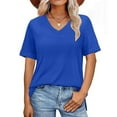 thumbnail image 2 of Womens Tops Basic Summer V Neck T Shirts Short Sleeve Dressy Casual Loose Fit Cute Tee Clothes Trendy Fashion Outfits Blue L, 2 of 6