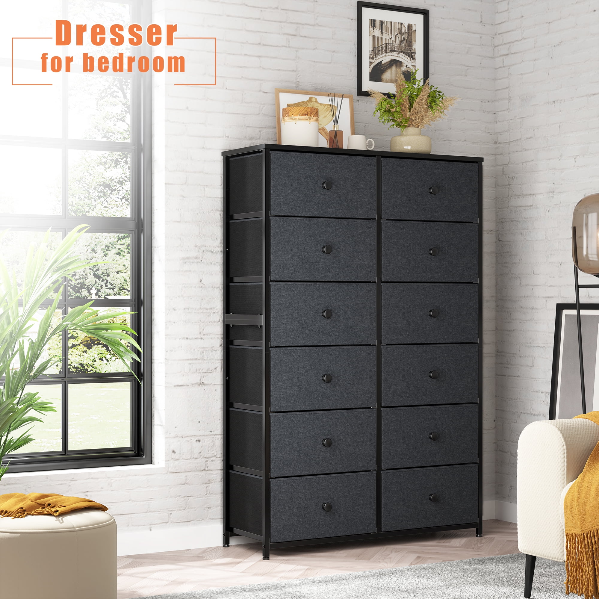 HOMESTOCK Black 7 Drawer Dresser Tall Dressers for Bedroom Kids