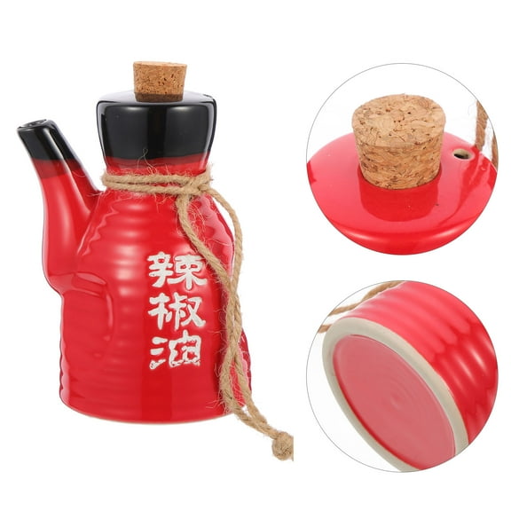 STOBOK Red Ceramic Vinegar Jar Elegant Japanese Style Sauce Bottle for Home Kitchen
