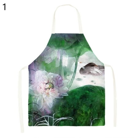 

WindC Kitchen Bib Soft Texture Waterproof Flax Wash Painting Printed Cooking Apron Baking Accessories