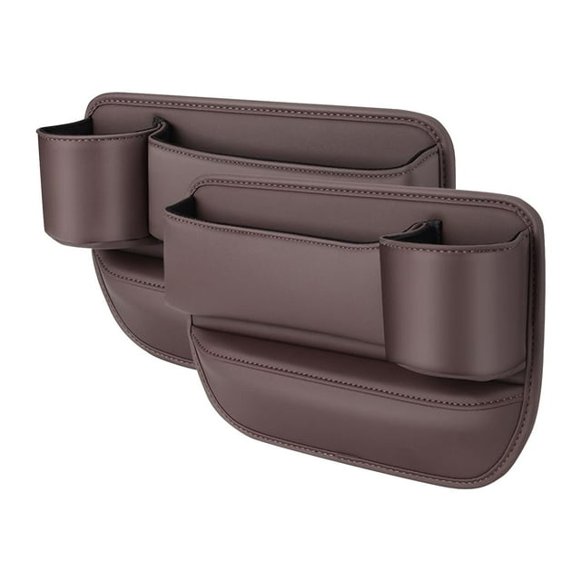 2 Pack Universal Leather Car Seat Side Storage Organizer Pouch with Integrated Charging Port for Main and Passenger Vehicle Interior