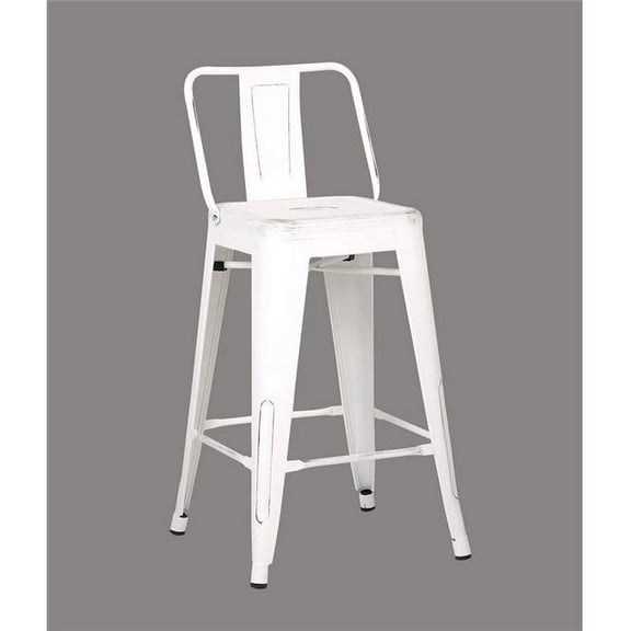 AC Pacific ACBS02-24-SMW 24 in. Costal Metal Barstool with Bucket Back - Distressed White, Set of 2