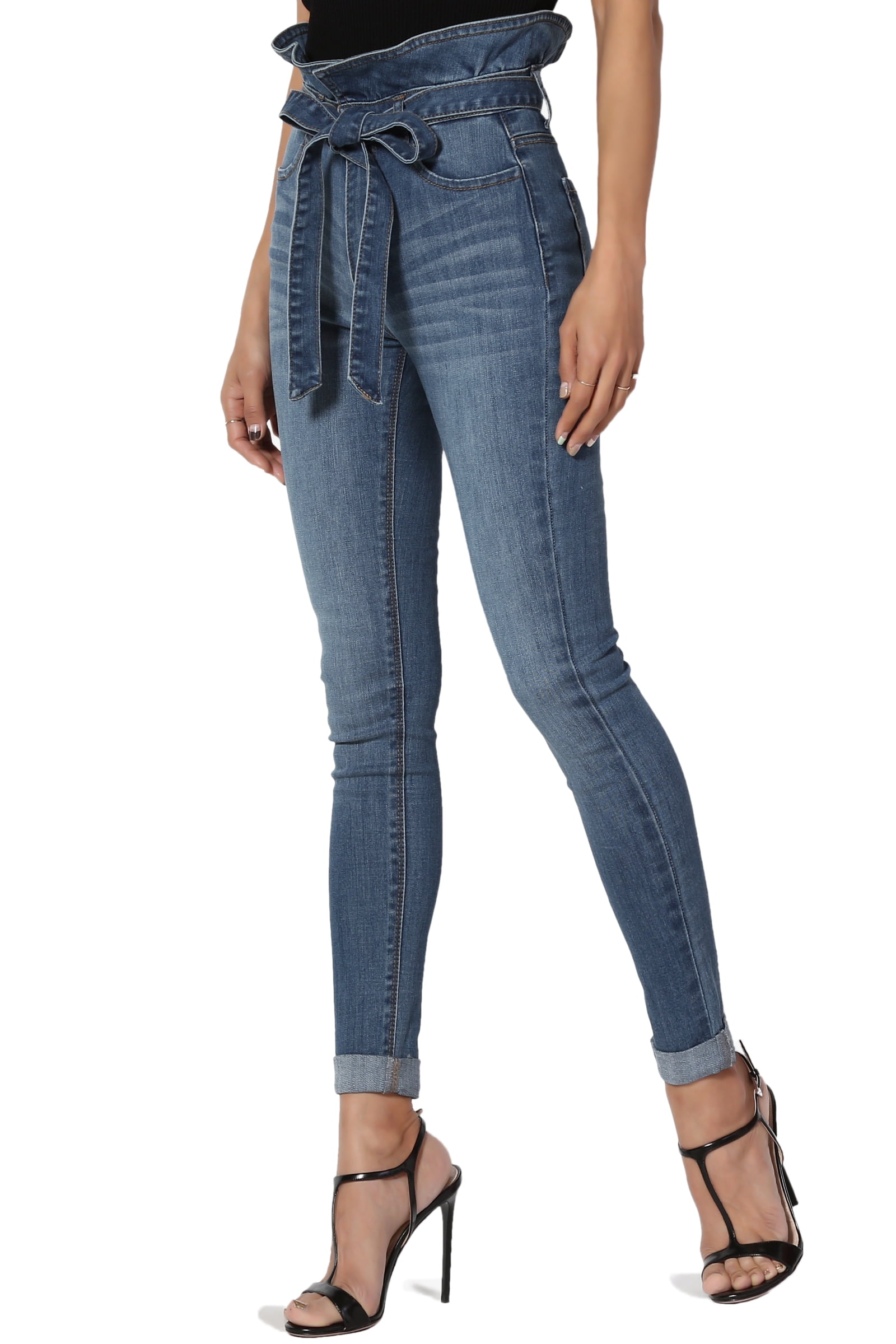 TheMogan Women's High Rise Tie Flattering Versatile Jeans - Walmart.com