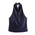 thumbnail image 4 of Arlun Women's Silk Satin Tank Tops Halter Cowl Neck Backless Sleeveless Summer Blouse Elegant Solid Color Simple Stylish Camisole Tops Party Outfit Navy M, 4 of 4