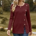 thumbnail image 2 of Yuyuzo Hauts de Mo pour Femmes Col Rond Bouton Manches Longues Tops Irréguliers Fendus Chemises d'Automne, 2 of 5