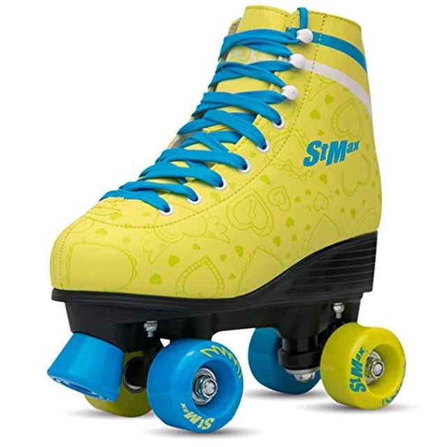 Roller Rollers pour les Filles Taille 4 Jaune Bleu Citron pour les Enfants Quad Derby Lumière avec Système de Dentelle Réglable rollerskates Extérieur Fille 4 Roues Lames Intérieur Classique Jeune Enfant ABEC-7 36