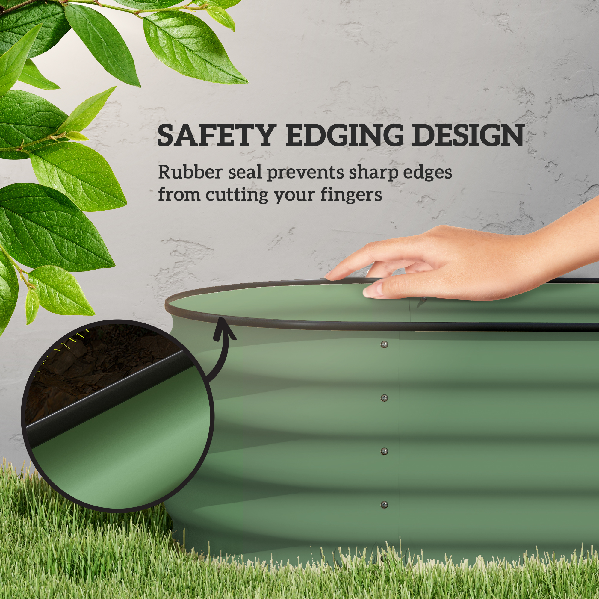 Galvanized Raised Garden Bed Kit, Outdoor Metal Elevated Planter Box with Safety Edging, Easy DIY Stock Tank for Growing Flowers, Herbs & Vegetables, Green