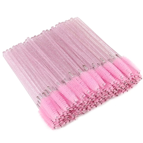 50Pcs Crystal Mascara Wands, Disposable Eyelash Eyebrow Spoolie Brush for Makeup Eyelash Extensions, Eyebrow Spoolie for Lash Extension, Pink