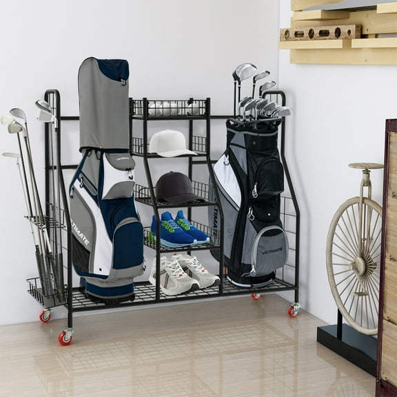 Heavy Duty Metal Double Golf Bag Storage Rack Golf Bag Storage Organizer