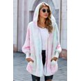 thumbnail image 3 of ABPHQTO Abrigo con capucha y frente abierto de forro polar suave teñido anudado multicolor para mujer, 3 of 5