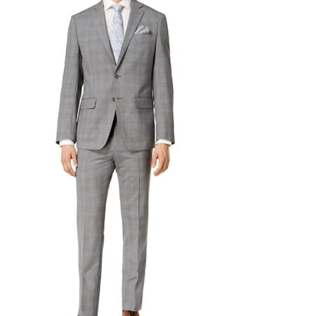 Tallia Mens Orange Two Button Formal Suit, Grey, 40 Short / 33W x UnfinishedL