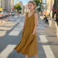 thumbnail image 2 of Jinhomg Girls Sleeveless Summer Dress Casual Solid Maxi Tank Dresses Loose Fit Comfy Crew Neck Sundress Lightweight Linen Vacation Beachwear with Pockets Brown 120, 2 of 9