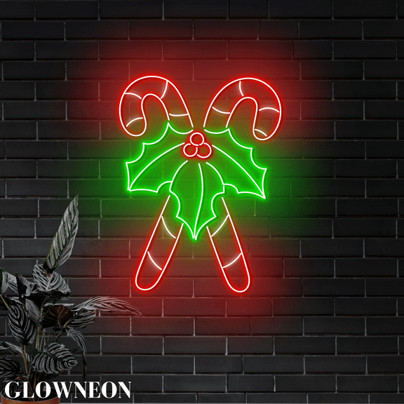 Glowneon Xmas Candy Cane Wall Neon Light, Christmas Candy Shop Decor