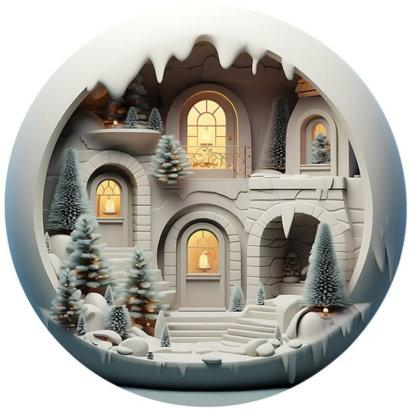 TUITOONM Acrylic Circle Forest Snow House Pendant Christmas Trees Bedroom Door Window Wall Car Decoration Festival Party Scene Christmas Hanging Gifts