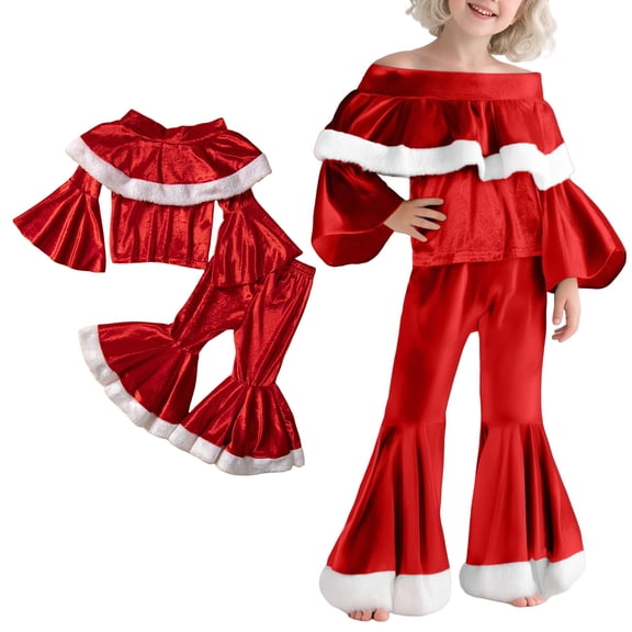 Baby Christmas Outfits Girls Long Sleeve Top Flare Pants Set Holiday Party Dress Christmas Outfit for Girls 6-12 Months