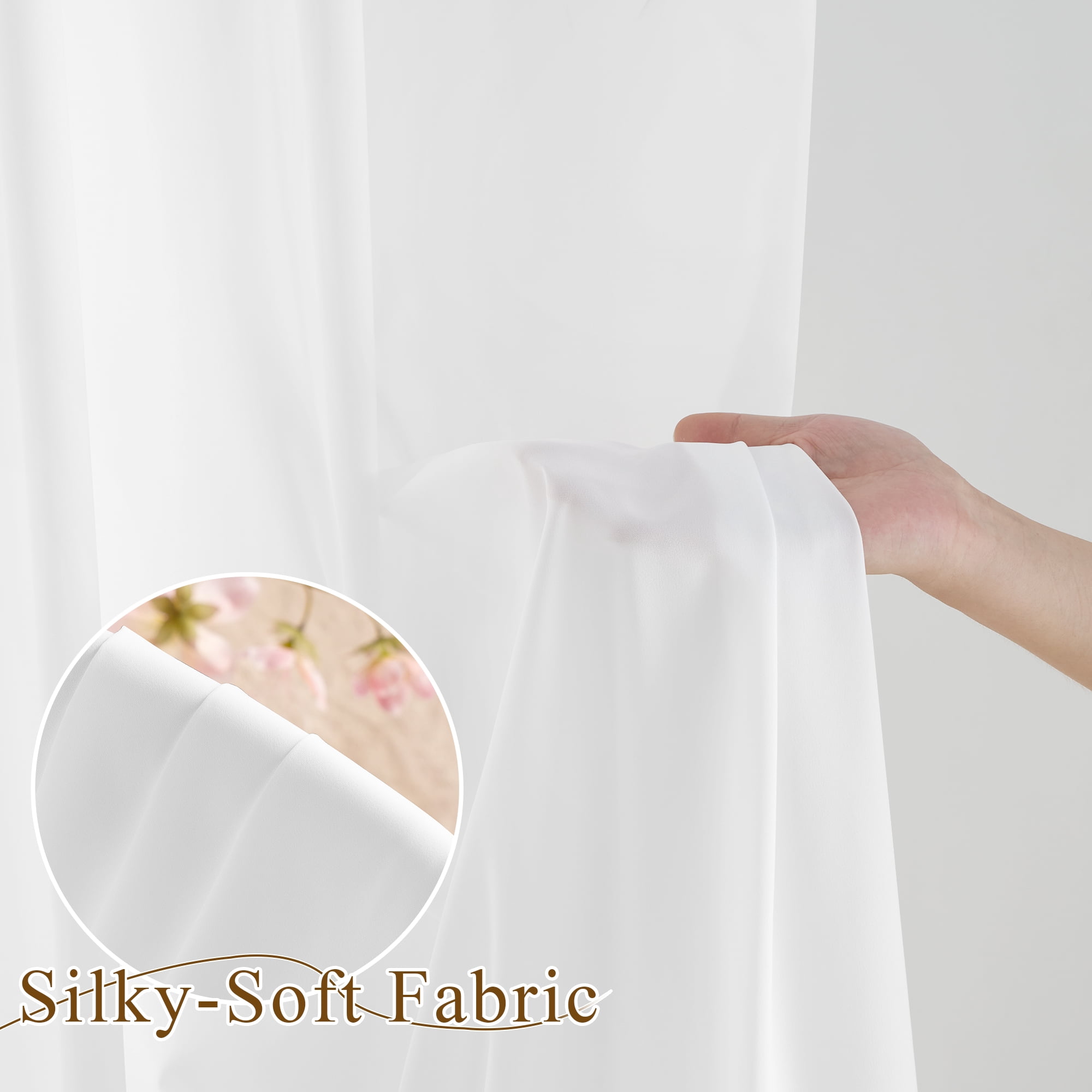 StangH Non-See-Through White Sheer Curtains - Elegant Light Filtering Drapes Rod Pocket & Back Tab Privacy Treatments for Bedroom/Living Room/Nursery/Ofiice, W52 x L84, 2 Panels Set