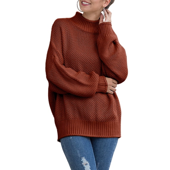 Seyurigaoka Women Sweater Solid Color Turtleneck Balloon Sleeves Knitwear
