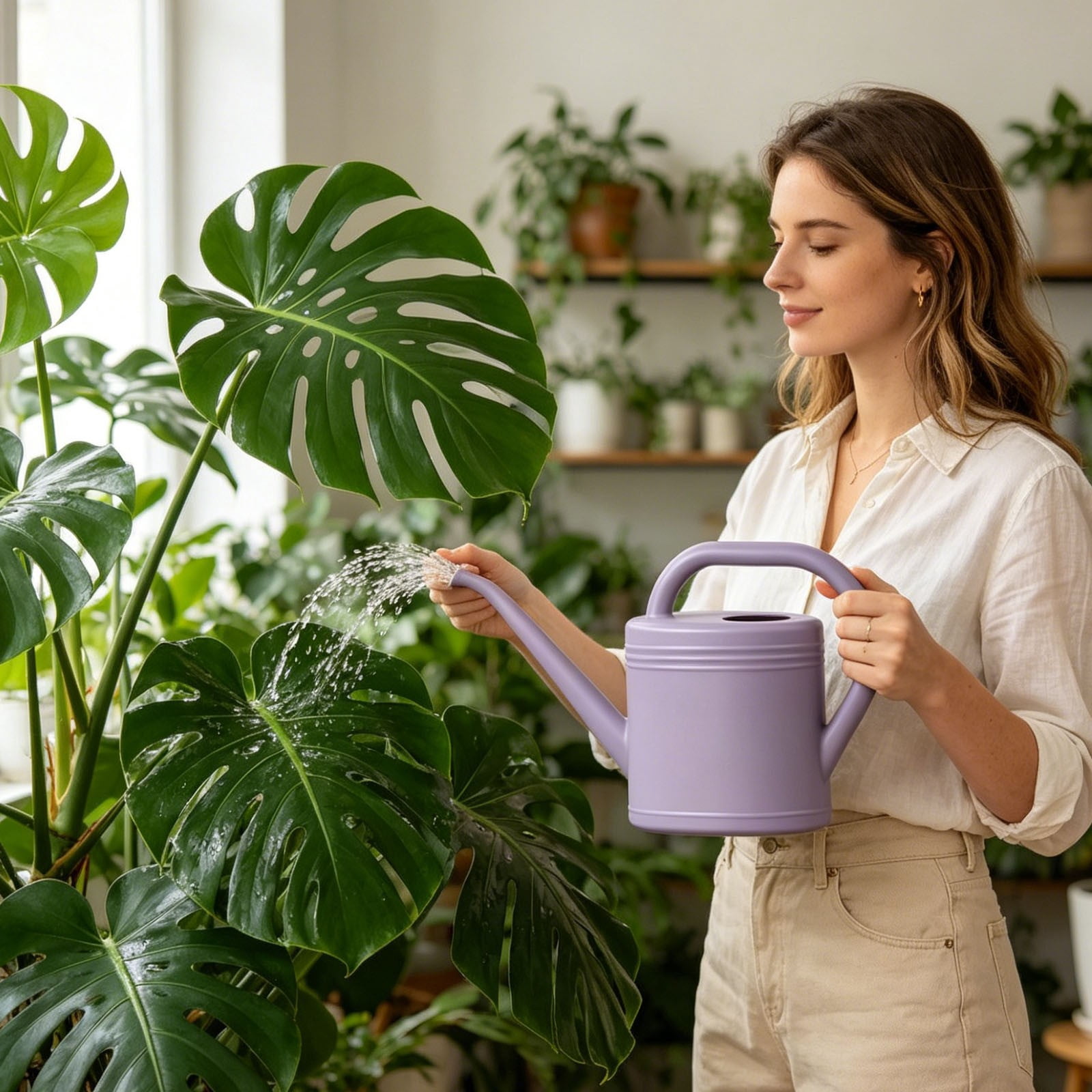 Plant Watering Can, Resin Watering Can, Sturdy Garden Watering Can, Top & Side Dual Handle, For Flower Planting, Vegetable Gardening, 2L