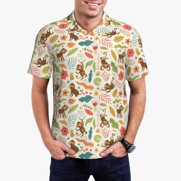 Fotbe Monkeys in the Jungle Camiseta Polo de Golf para Hombre con Estampado – Camisa Deportiva Transpirable con Cuello Abotonado-3X-Large