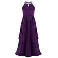 thumbnail image 6 of Raenseen Big Girls Sleeveless Sequined Halter Flower Girl Dress Chiffon Wedding Bridesmaid Dresses Purple 16, 6 of 9