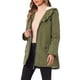 thumbnail image 4 of Abrigo parka para mujer Inspire Chic con cinturón, bolsillos, mangas largas y capucha de piel sintética en verde militar, 4 of 6