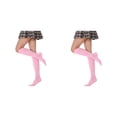 thumbnail image 1 of Jumpingount Rayas Medias hasta el muslo Estilo preppy Juegos deportivos Día de San Valentín para diario Fiesta de Halloween Raya negra morada 2piezas Rosa, 1 of 6