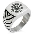thumbnail image 1 of Stainless Steel Nautical Star Compass Chevron Pattern Biker Style Polished Ring, 1 of 1